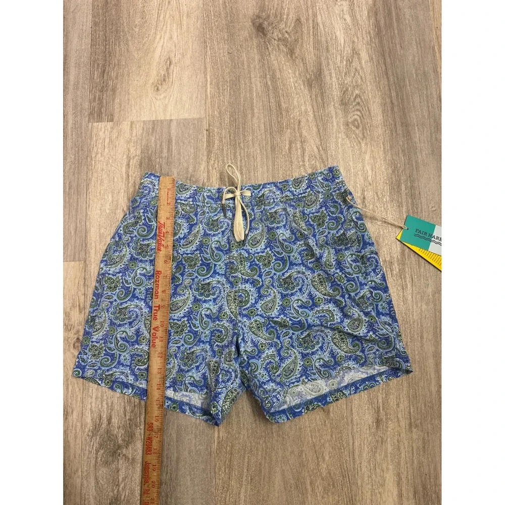Fair Harbor Mens Blue Green Paisley BreezeKnit Swim Shorts Size M NWT